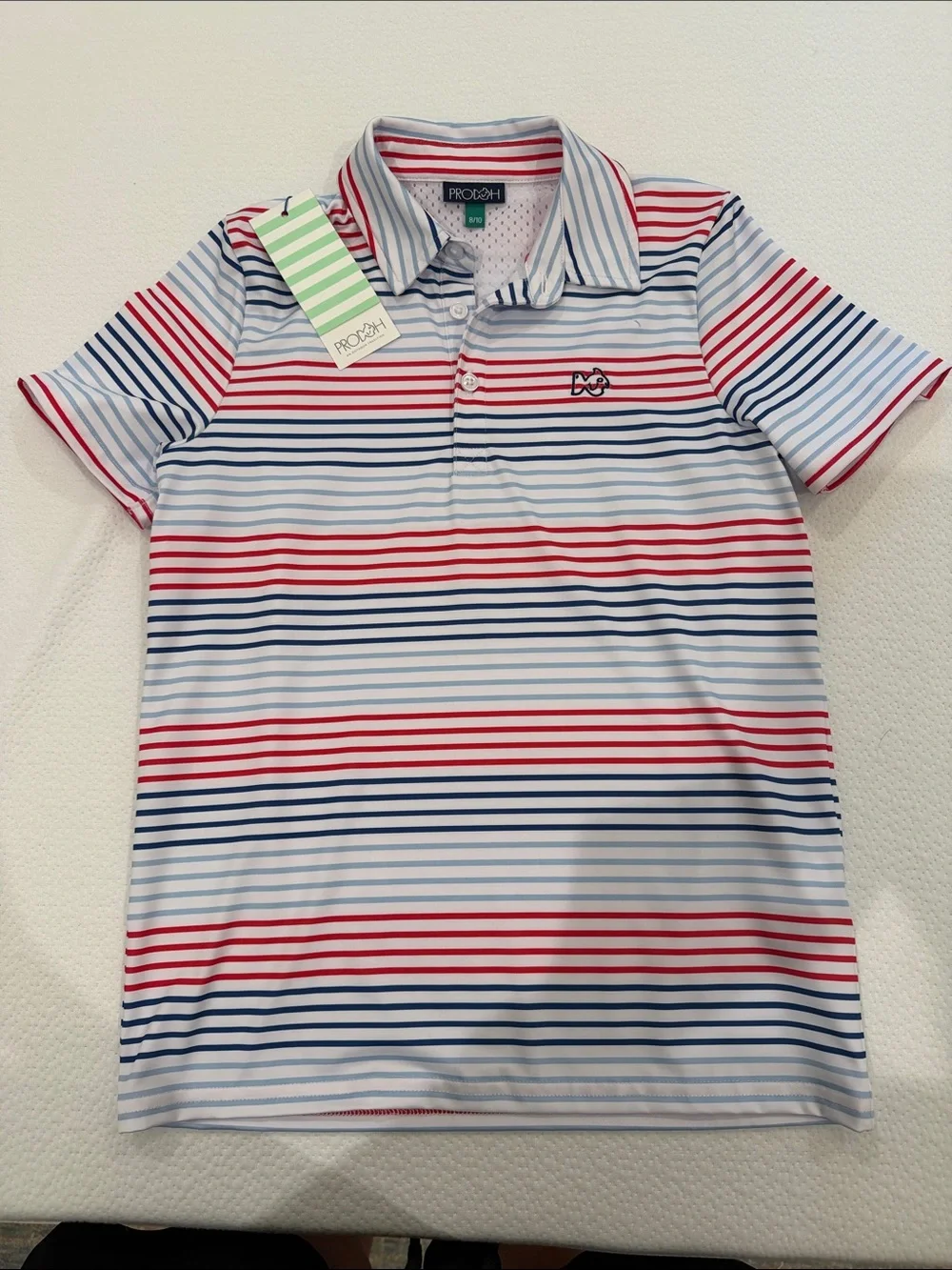 Prodoh NWT Boys' Red & Blue Striped Polo Shirt S 8/10
